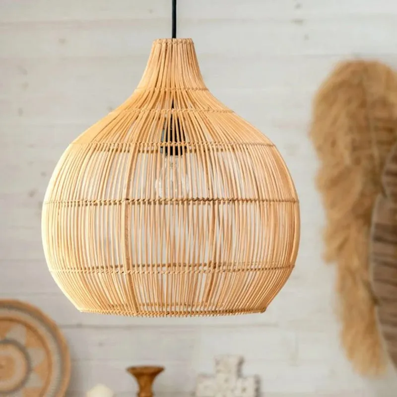 Boho Wicker Pendant Lighting Rattan Lampshade