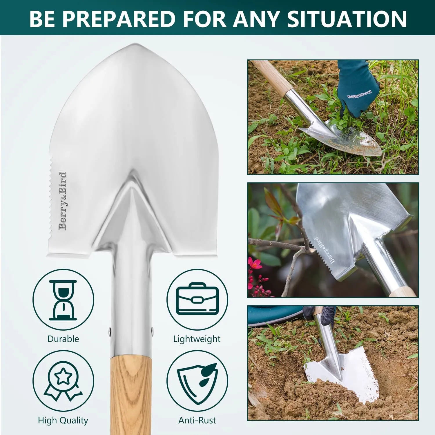 Camping Shovel 19.8 inch Multipurpose Stainless Steel Gardening Digging Spade