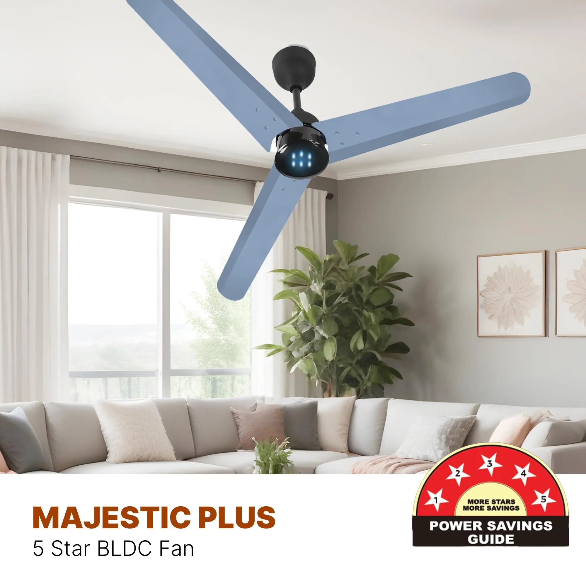 Candes 1200mm Bldc Ceiling Fan with LED Indicator | BEE 5 Star High Speed fan for Home | Silent Remote fan | 6 Speed Levels | High Air delivery | Energy Saving | 2 Yr Manufacturer Warranty | Blue