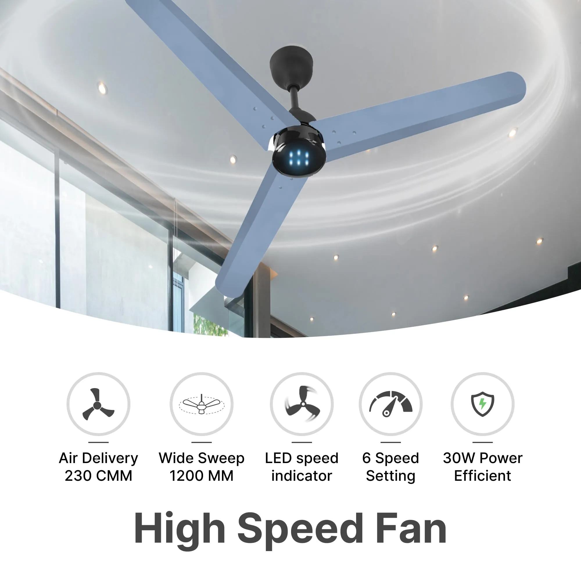 Candes 1200mm Bldc Ceiling Fan with LED Indicator | BEE 5 Star High Speed fan for Home | Silent Remote fan | 6 Speed Levels | High Air delivery | Energy Saving | 2 Yr Manufacturer Warranty | Blue