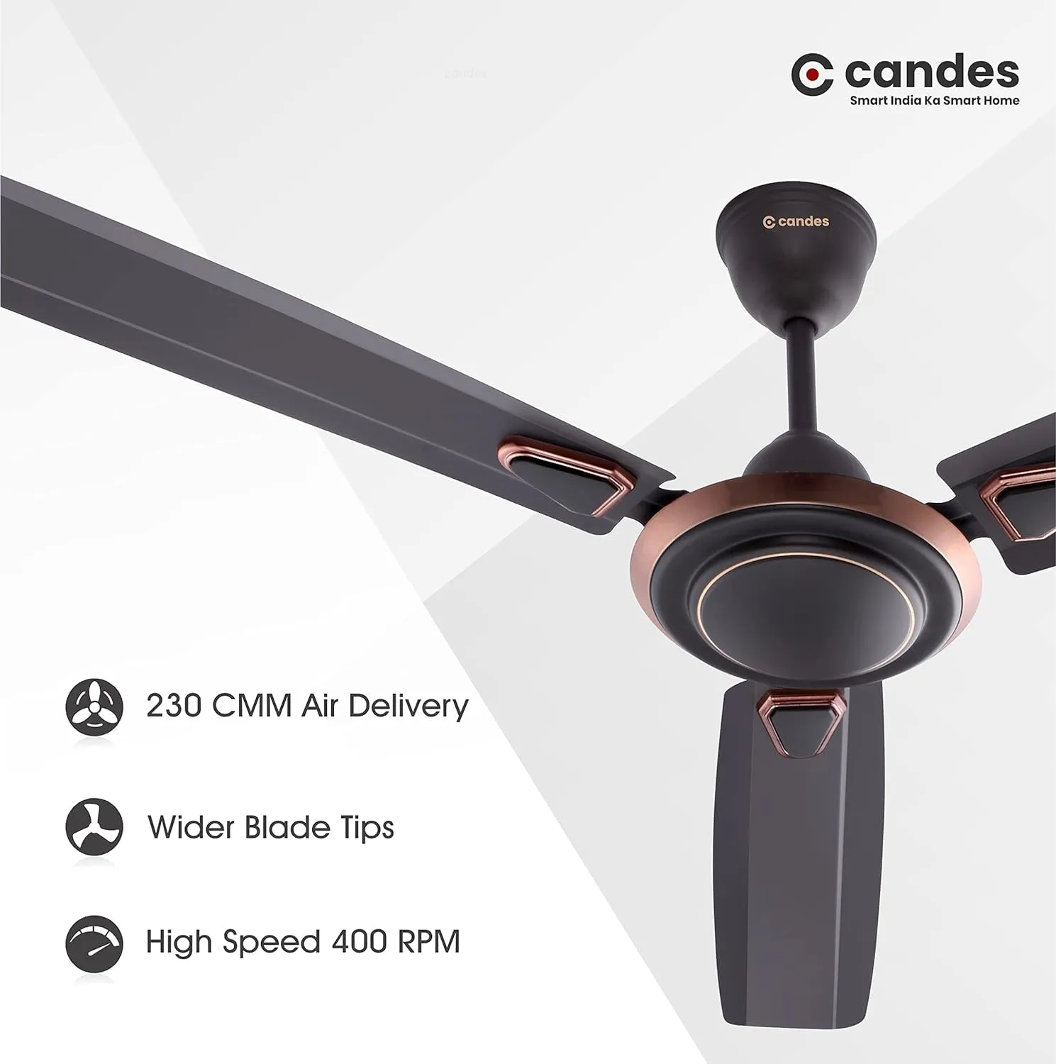 Candes Breeza Ceiling Fans for Home 1200mm / 48 inch | BEE 3 Star Rated, High Air Delivery, Noiseless & Energy Efficient | 1 1 Years Warranty | Coffee Brown, Pack of 2