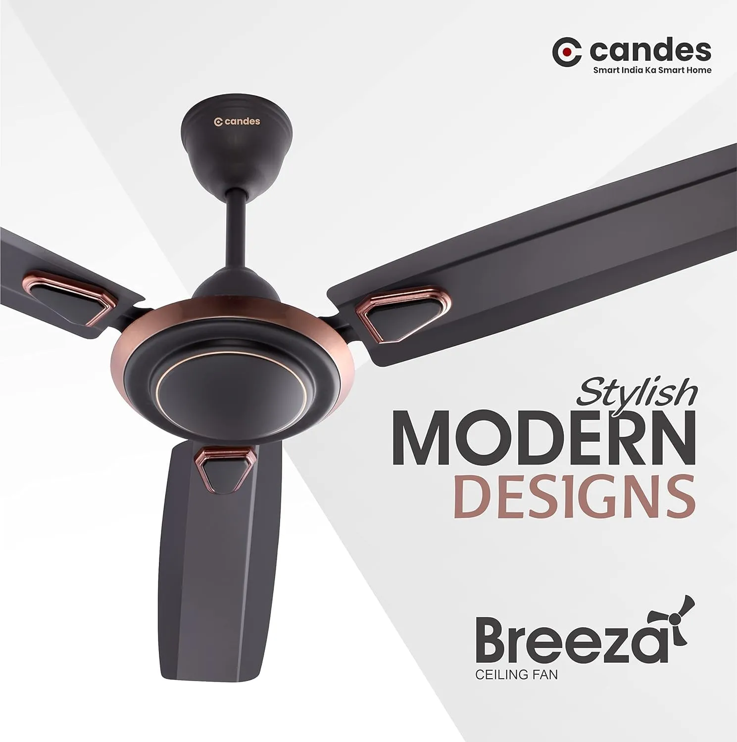 Candes Breeza Ceiling Fans for Home 1200mm / 48 inch | BEE 3 Star Rated, High Air Delivery, Noiseless & Energy Efficient | 1 1 Years Warranty | Coffee Brown, Pack of 2