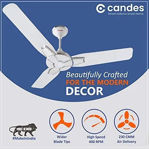 Candes Getz 1200mm/48 inch High Speed Anti-dust Decorative 5 Star Rated Ceiling Fan 400 RPM with 2 Yrs Warranty (Pack of 1, White)