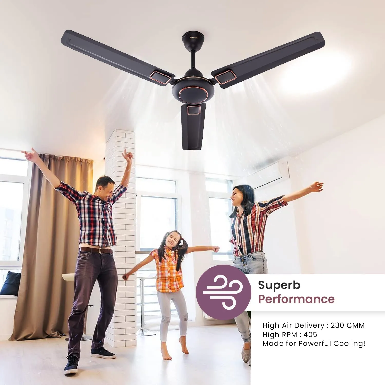 Candes Seltos Ceiling Fans for Home 1200mm / 48 inch | BEE 3 Star Rated, High Air Delivery, Noiseless & Energy Efficient | 1 1 Years Warranty | Coffee Brown