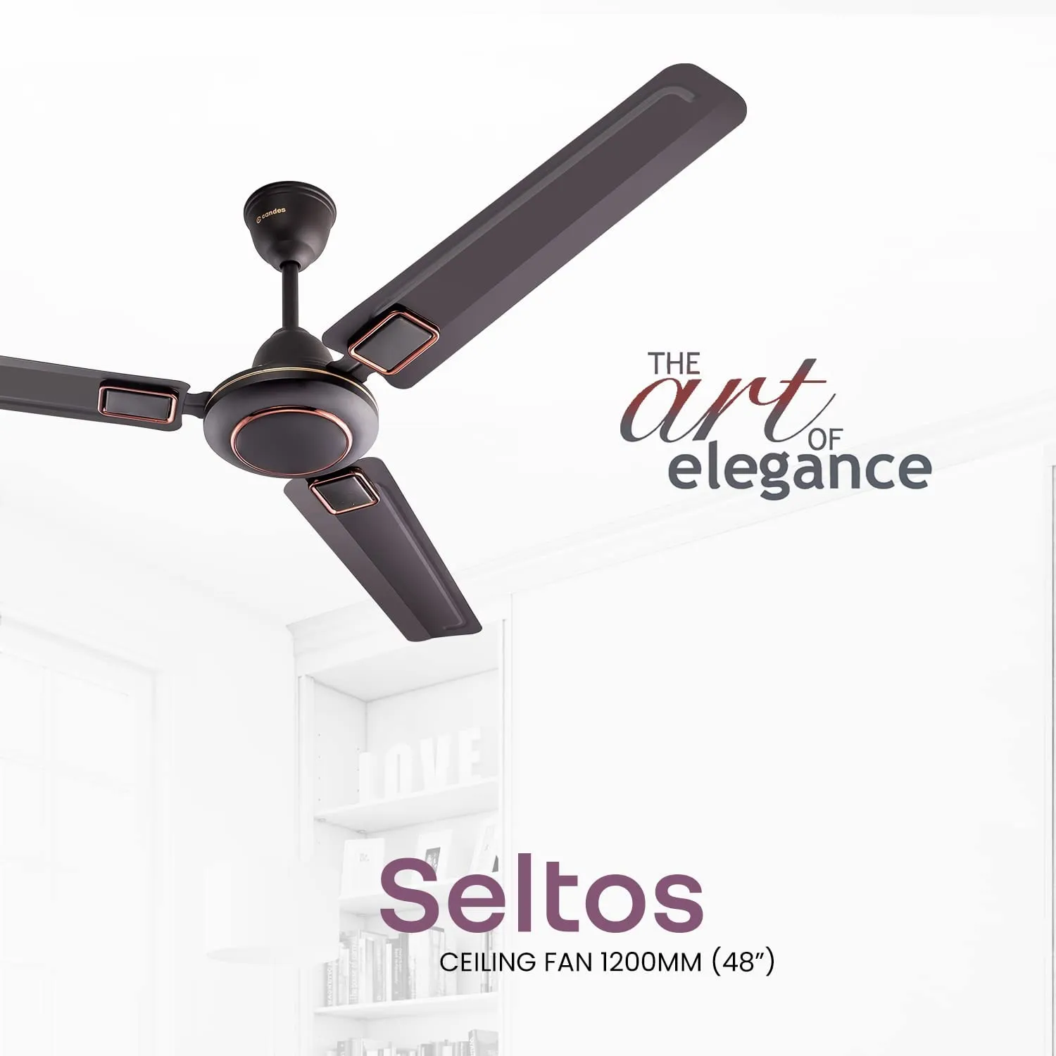 Candes Seltos Ceiling Fans for Home 1200mm / 48 inch | BEE 3 Star Rated, High Air Delivery, Noiseless & Energy Efficient | 1 1 Years Warranty | Coffee Brown