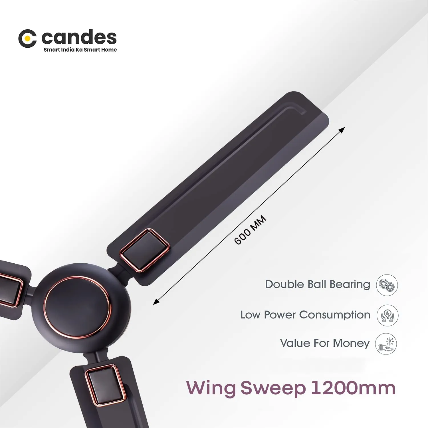 Candes Seltos Ceiling Fans for Home 1200mm / 48 inch | BEE 3 Star Rated, High Air Delivery, Noiseless & Energy Efficient | 1 1 Years Warranty | Coffee Brown