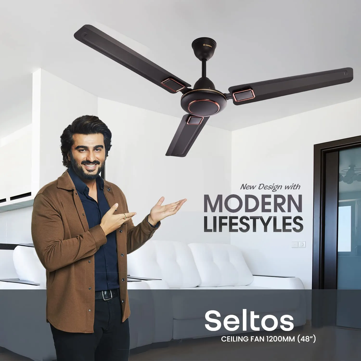 Candes Seltos Ceiling Fans for Home 1200mm / 48 inch | BEE 3 Star Rated, High Air Delivery, Noiseless & Energy Efficient | 1 1 Years Warranty | Coffee Brown