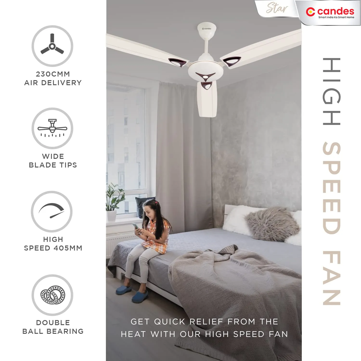 Candes stars Ceiling Fans For Home 1200Mm / 48 Inch | Bee 3 stars Rated, Noiseless & Energy Efficient, High Air Delivery | 1 1 Years Warranty | Ivory