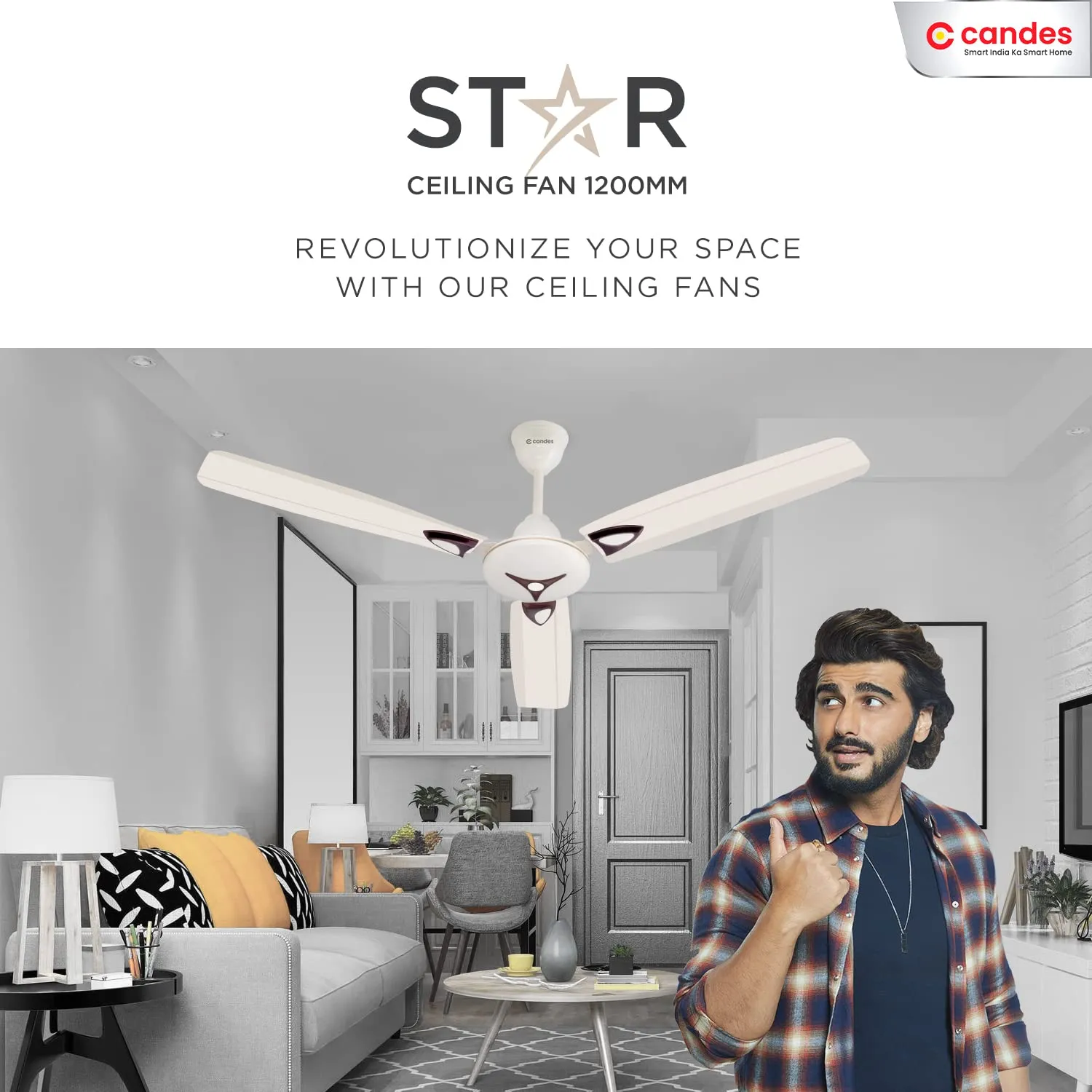 Candes stars Ceiling Fans For Home 1200Mm / 48 Inch | Bee 3 stars Rated, Noiseless & Energy Efficient, High Air Delivery | 1 1 Years Warranty | Ivory