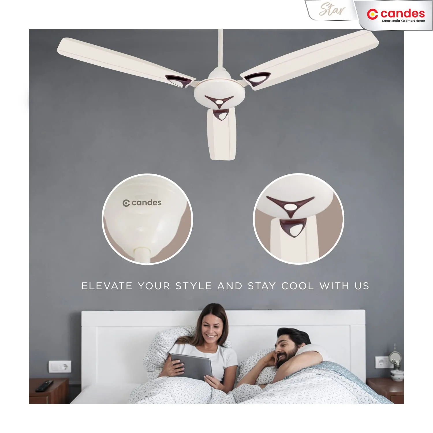 Candes stars Ceiling Fans For Home 1200Mm / 48 Inch | Bee 3 stars Rated, Noiseless & Energy Efficient, High Air Delivery | 1 1 Years Warranty | Ivory