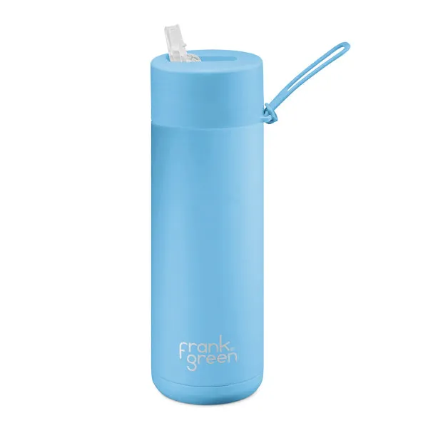 Ceramic Reusable Bottle   Straw Lid (595ml) - Sky Blue