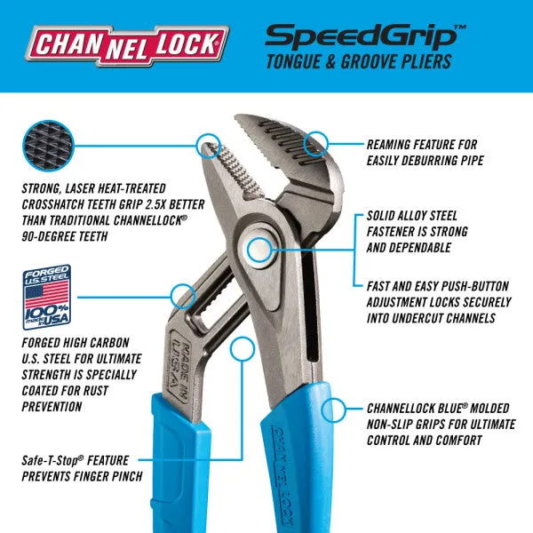 Channellock 430X 10" SPEEDGRIP Straight Jaw Tongue & Groove Pliers