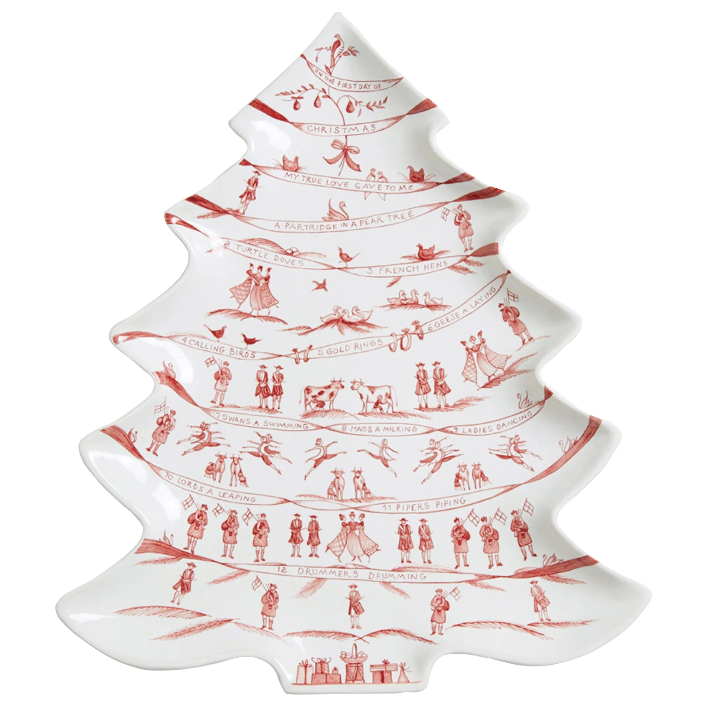 Country Estate Winter Frolic Tree Platter Ruby