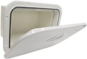 DELUXE MODEL OPENING STORAGE HATCHES - SIZE A, WHITE, WITH STORAGE BOX FITTED