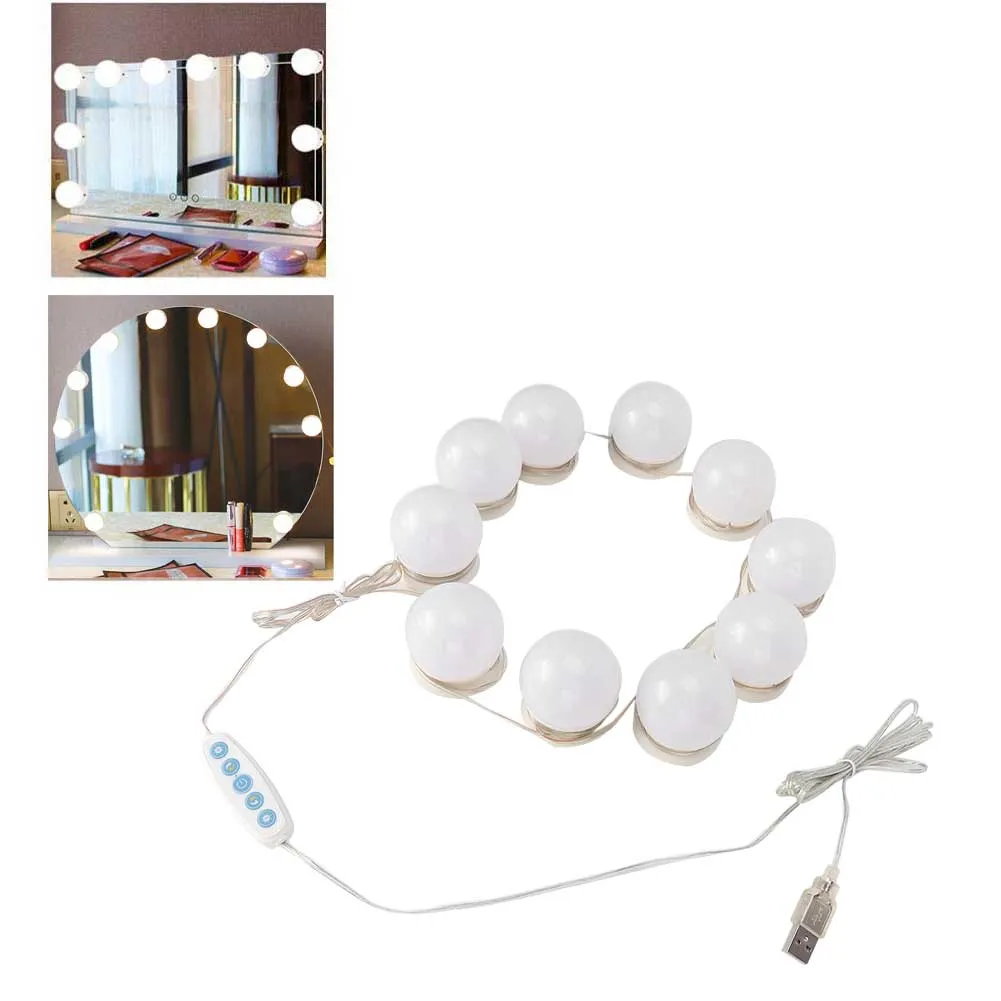 Dressing Table LED Adjustable Brightness Lights 10 Light Bulbs Set