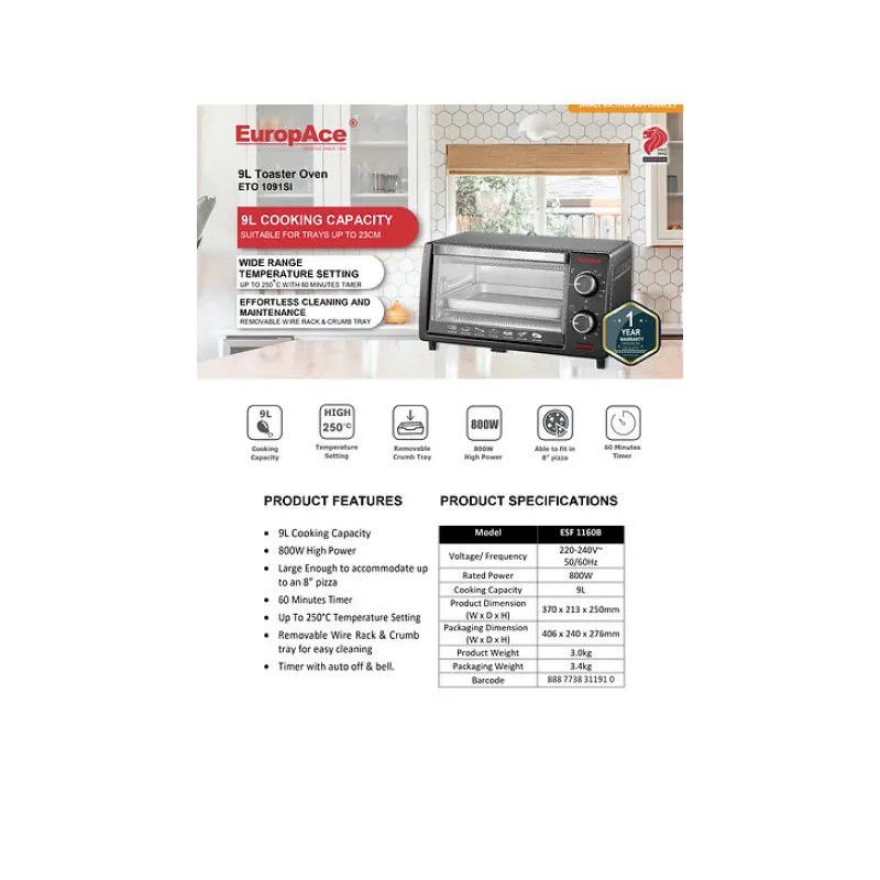 EUROPACE ETO 1091SI 9L TOASTER OVEN ETO1091SI