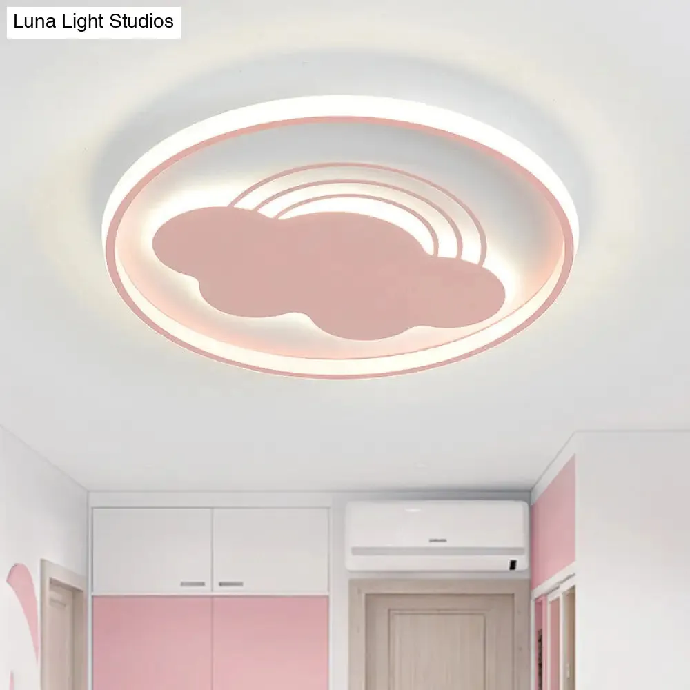 Extra Thin Iron Ceiling Lamp: Cartoon Pink/Blue LED Flush Mount Light for Kindergarten