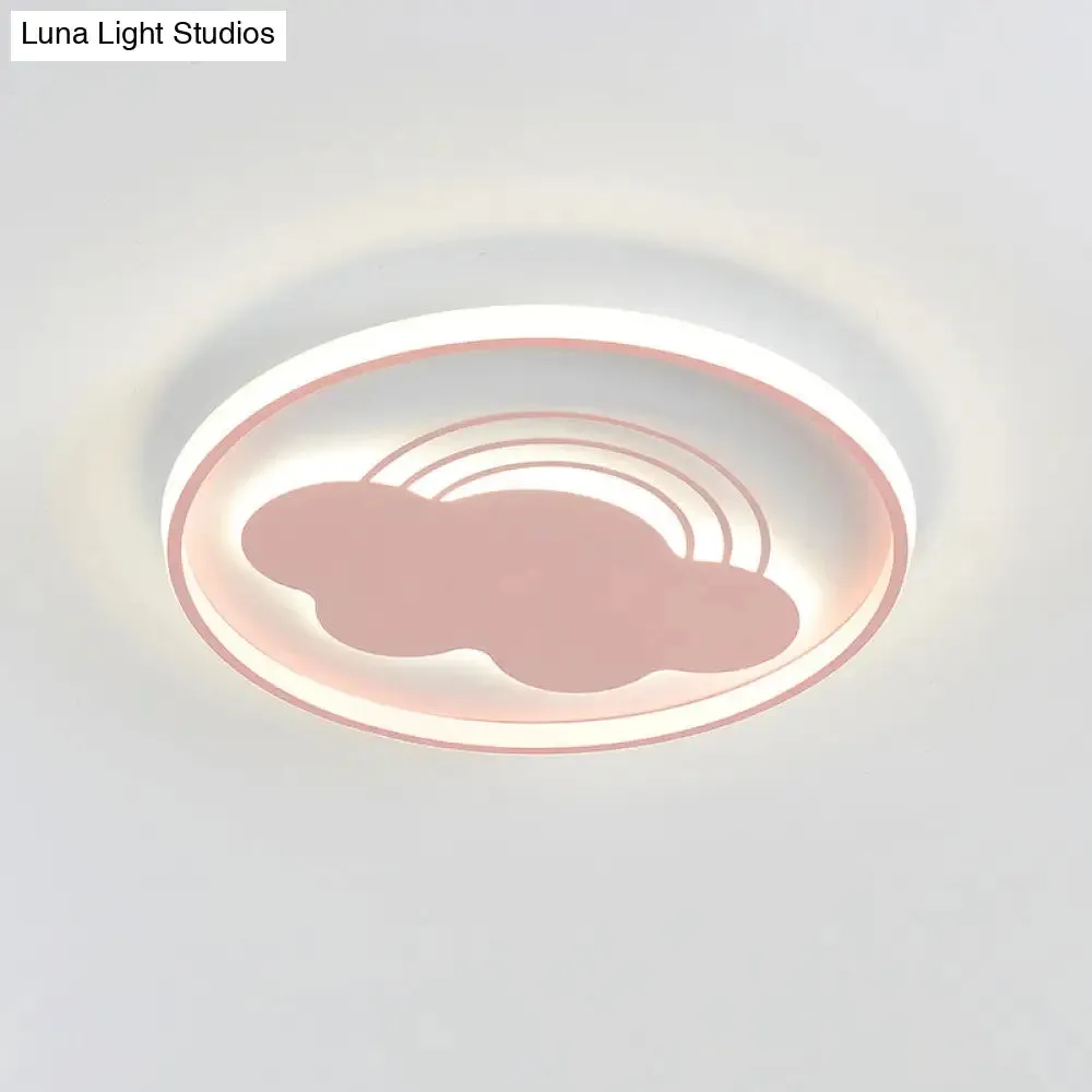 Extra Thin Iron Ceiling Lamp: Cartoon Pink/Blue LED Flush Mount Light for Kindergarten