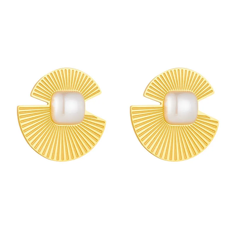 Fashion Fan-Shape Stainless Steel Electroplating Stud Earrings