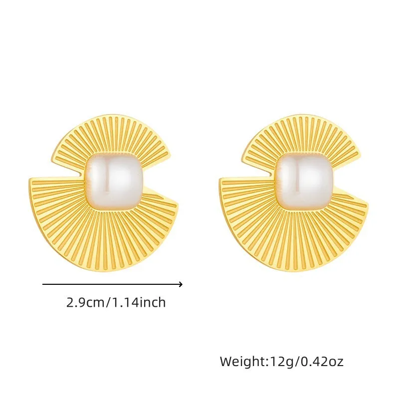 Fashion Fan-Shape Stainless Steel Electroplating Stud Earrings