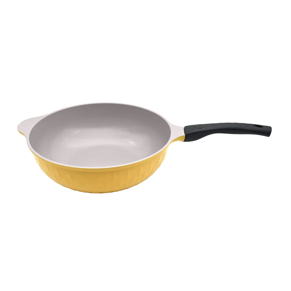 Golden Cream Healthy Nonstick Ceramic 3 Pcs Frying Pan & Woks Set