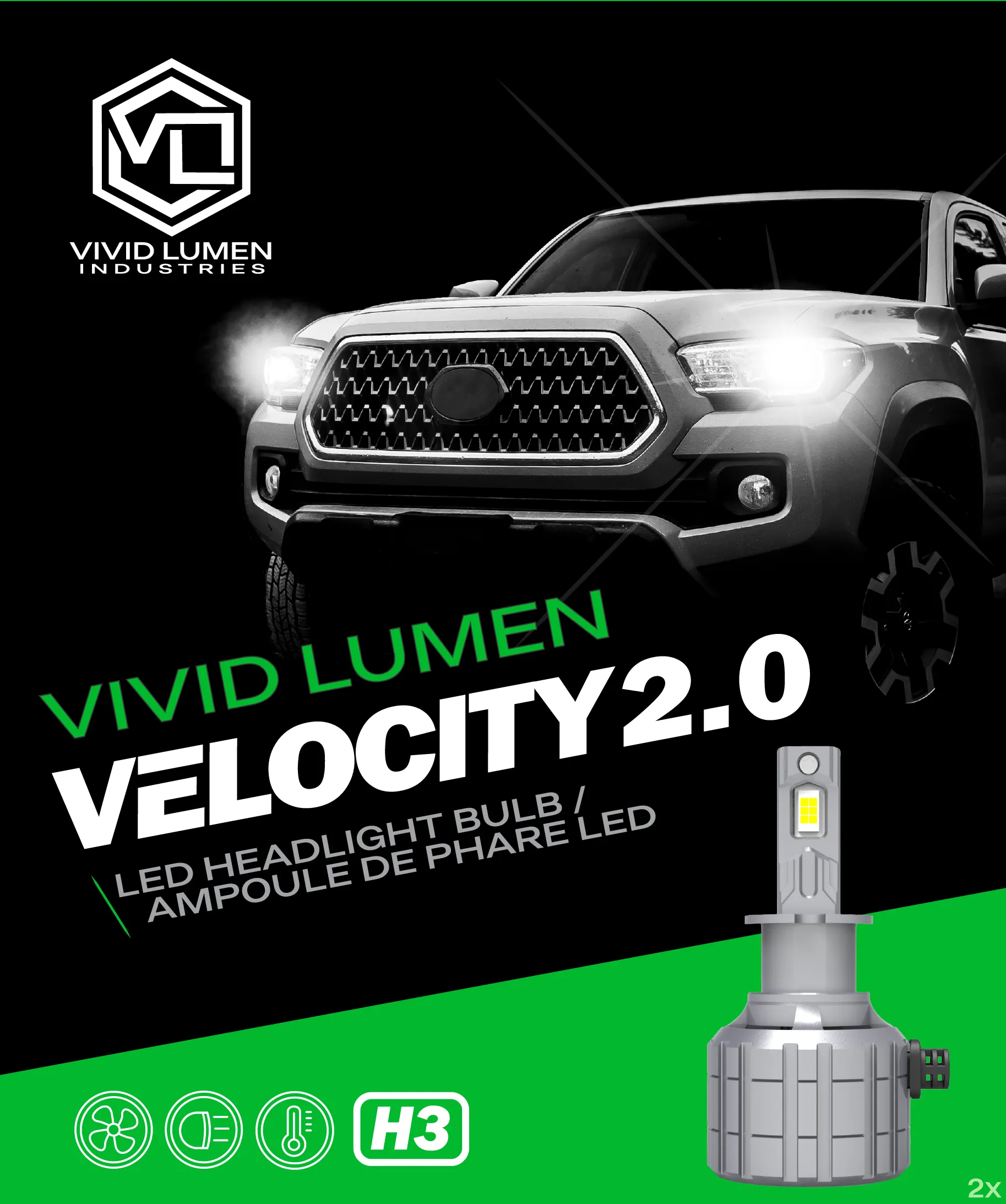 H3 Velocity 2.0 LED Headlight Bulbs (Pair)