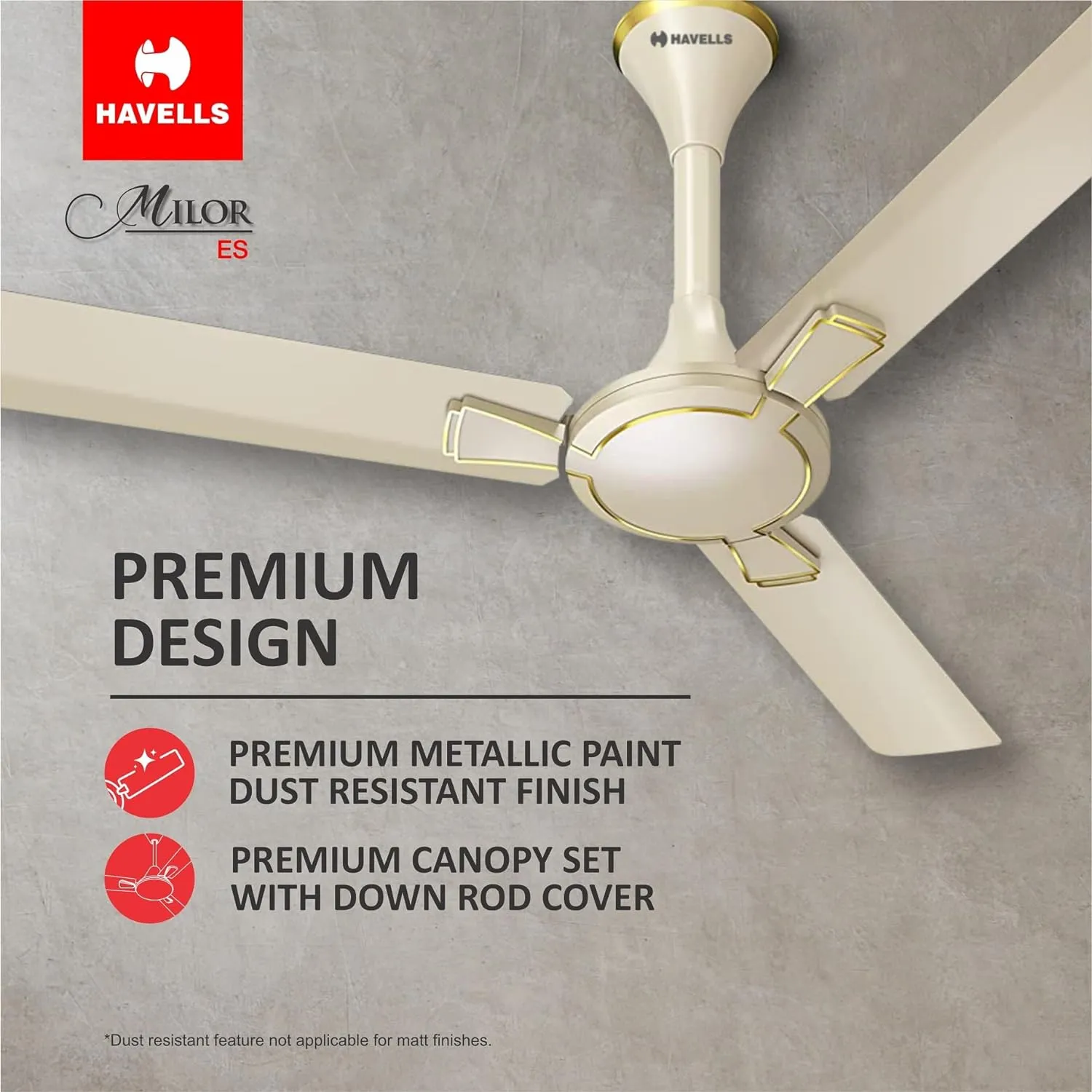 Havells 1200mm Milor Energy Saving Ceiling Fan (Dusk, Pack of 1)