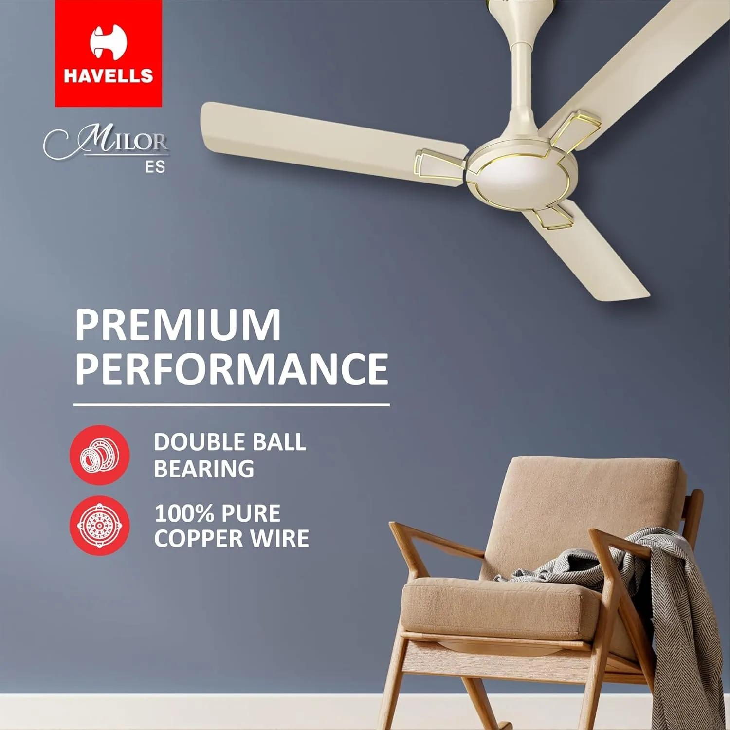 Havells 1200mm Milor Energy Saving Ceiling Fan (Dusk, Pack of 1)