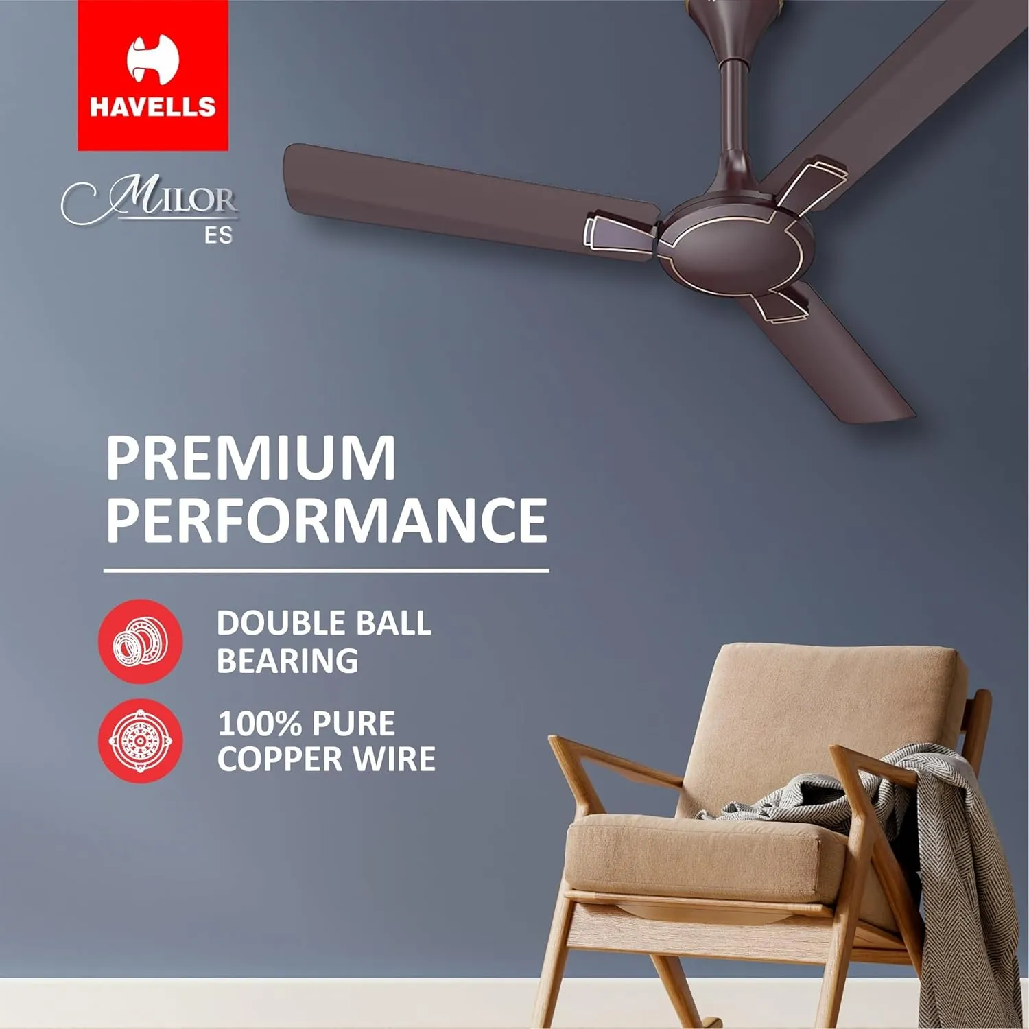 Havells 1200mm Milor Energy Saving Ceiling Fan (Dusk, Pack of 1)