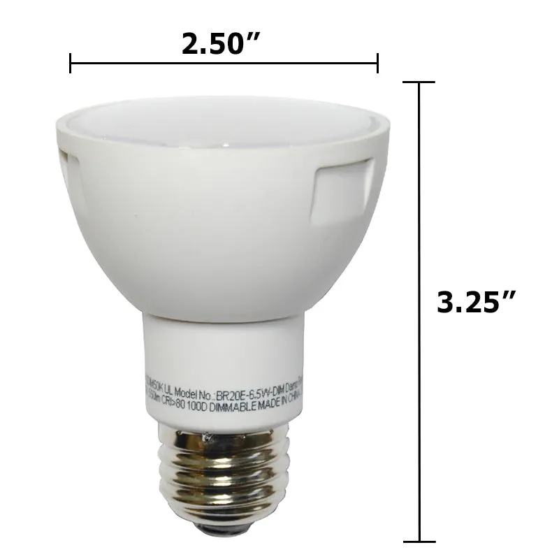 High Quality LED 6.5W BR20 2700K 550 Lumens Dimmable Soft White Bulb - 50w Equiv.