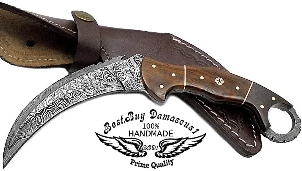 Hunting Knife Rose Wood 8.2'' Hunting custom Fixed Blade karambit Damascus steel Knife