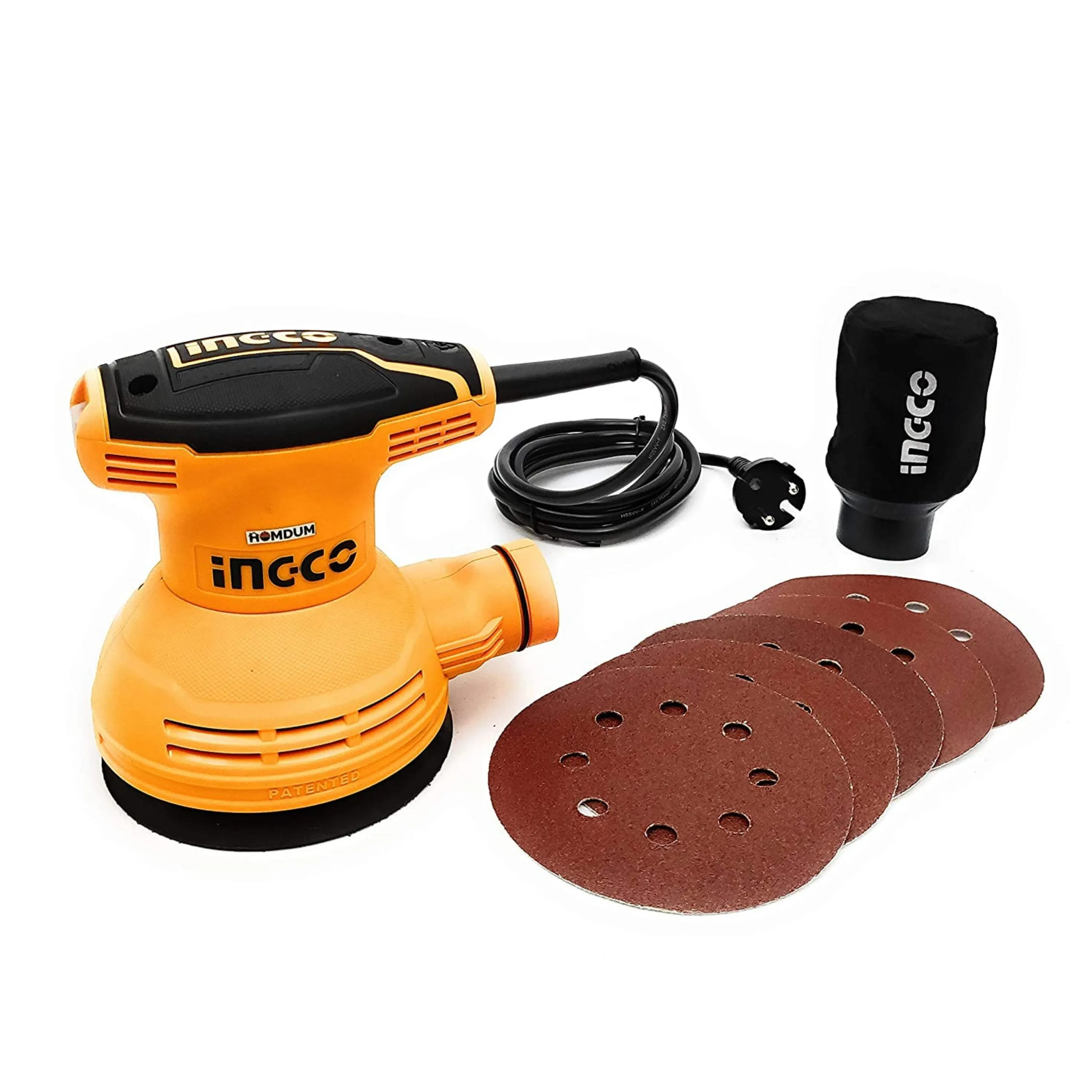 INGCO Rotary Sander, 320W | 125mm Dia of Sanding Pad |12000rpm Corded Sander, Electric Detail Sander With 1pcs Dust Bag, 5pcs Sand Paper