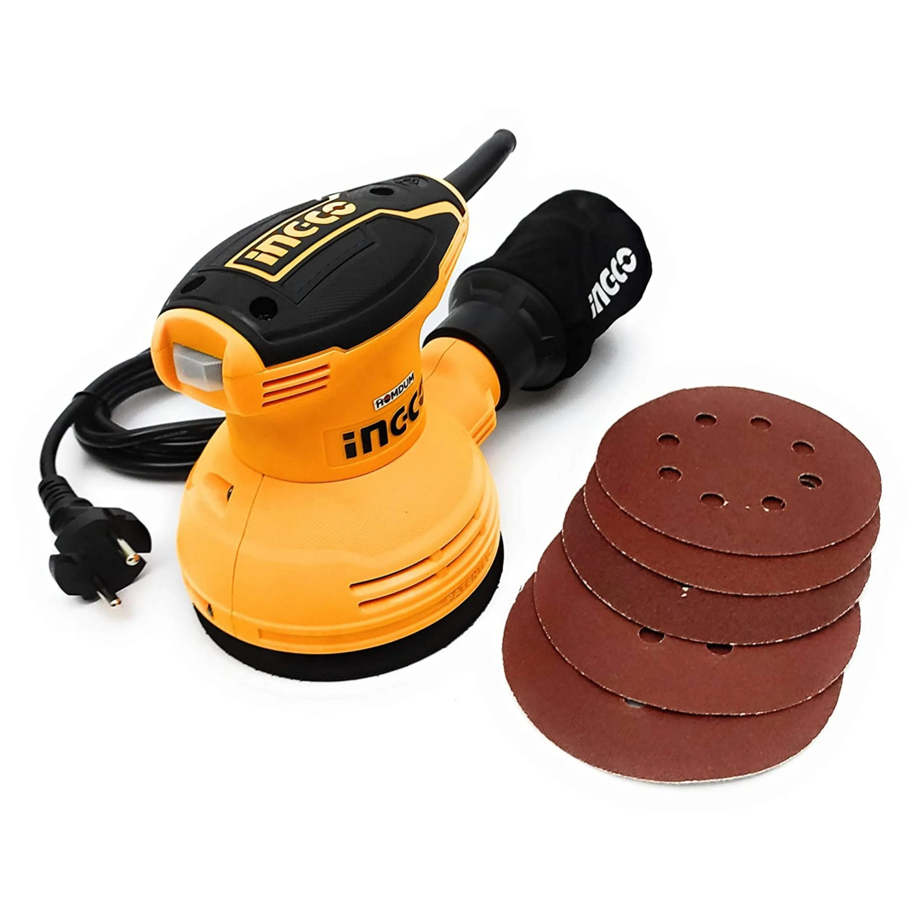 INGCO Rotary Sander, 320W | 125mm Dia of Sanding Pad |12000rpm Corded Sander, Electric Detail Sander With 1pcs Dust Bag, 5pcs Sand Paper