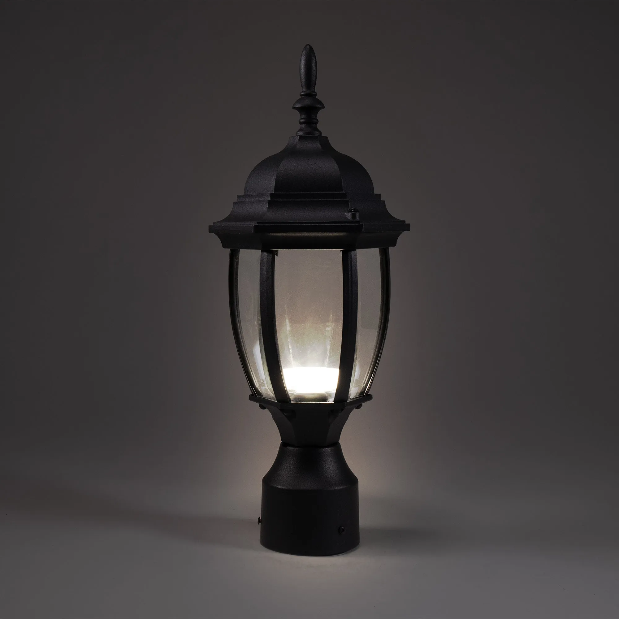 Integrated LED Curved Glass Post Lantern, 800 Lumens, 3K, Wet Location, Black Finish with Clear Glass