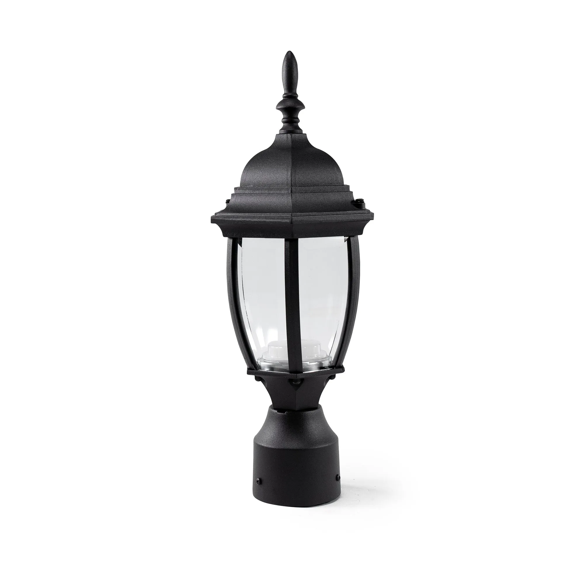 Integrated LED Curved Glass Post Lantern, 800 Lumens, 3K, Wet Location, Black Finish with Clear Glass