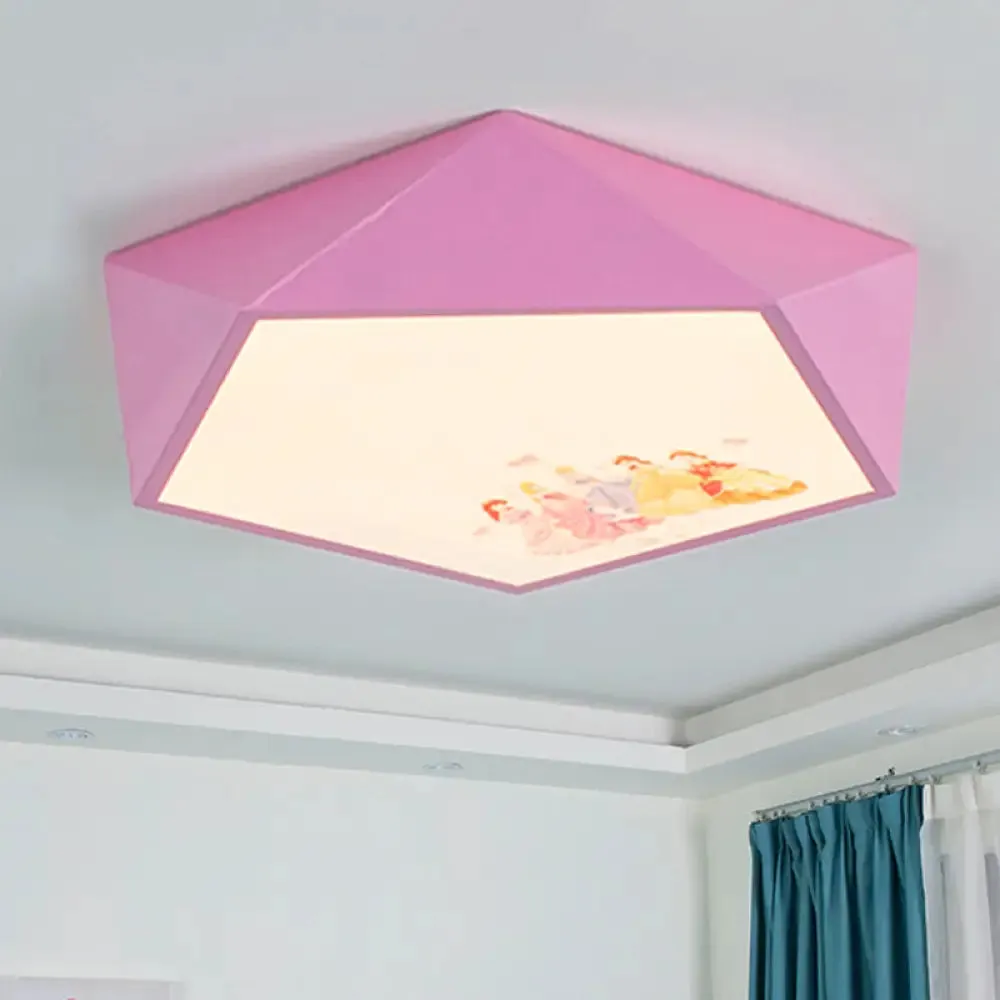 Kindergarten Flush Mount Ceiling Light - Pink Acrylic Cartoon Geometry Shape