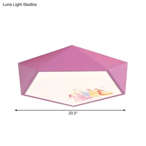 Kindergarten Flush Mount Ceiling Light - Pink Acrylic Cartoon Geometry Shape