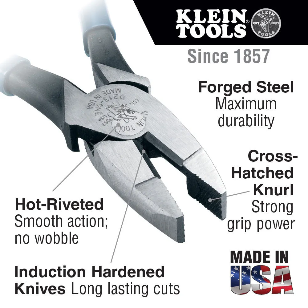 Klein Tools D213-9 Lineman's Square Nose Pliers, 9"