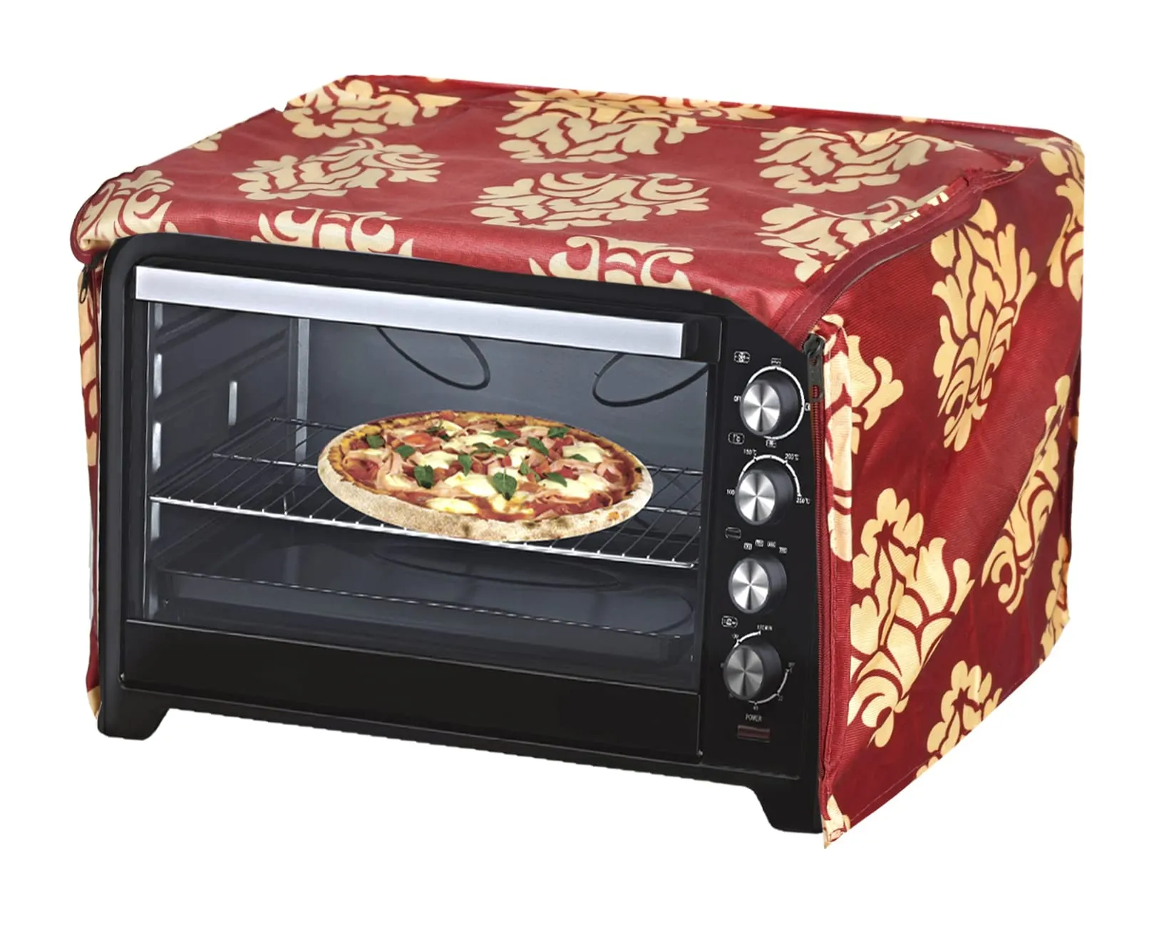 Kuber Industries Polyster Floral Printed Microwave Oven Cover,20 LTR. (Maroon)-HS43KUBMART25937