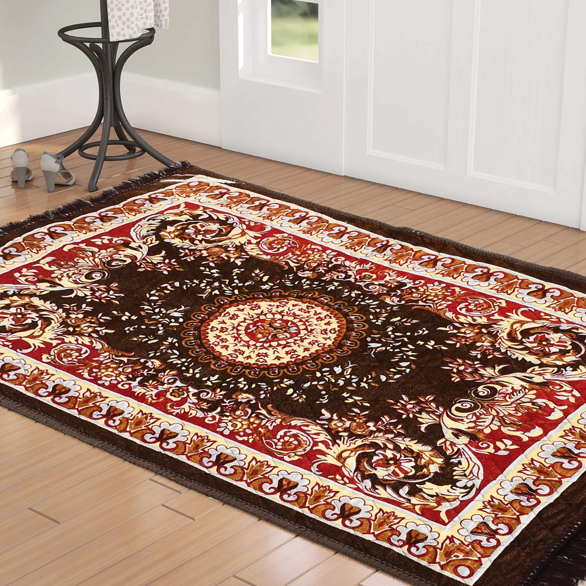 Kuber Industries Velvet Super Soft Area Rugs Silky Smooth Bedroom Mats (4 x 2 Feet, Brown, Standard, HS_36_KUBMART018357)