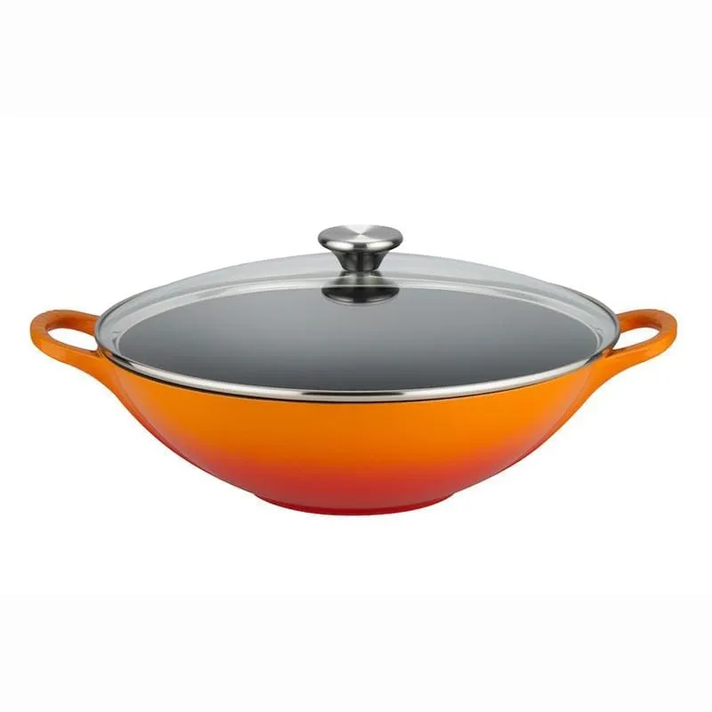 Le Creuset Cast Iron Wok with Glass Lid 32cm Volcanic