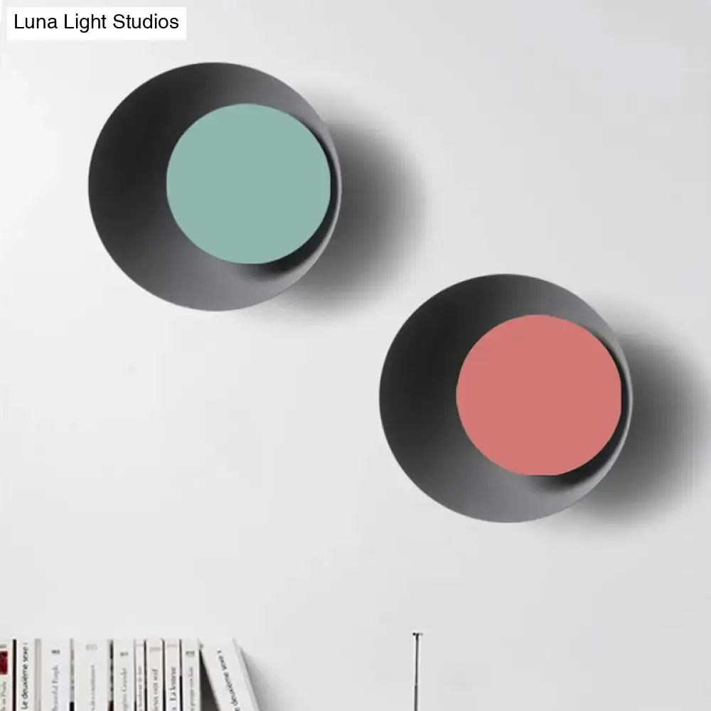 Macaron LED Circle Sconce Light in Black/Grey/Pink - Wall Mount Fixture (10"/13" Dia)