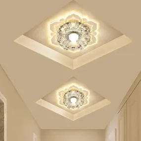 Minimalist LED Flower Crystal Flush Mount Ceiling Lamp - Warm/Multi Color Lighting