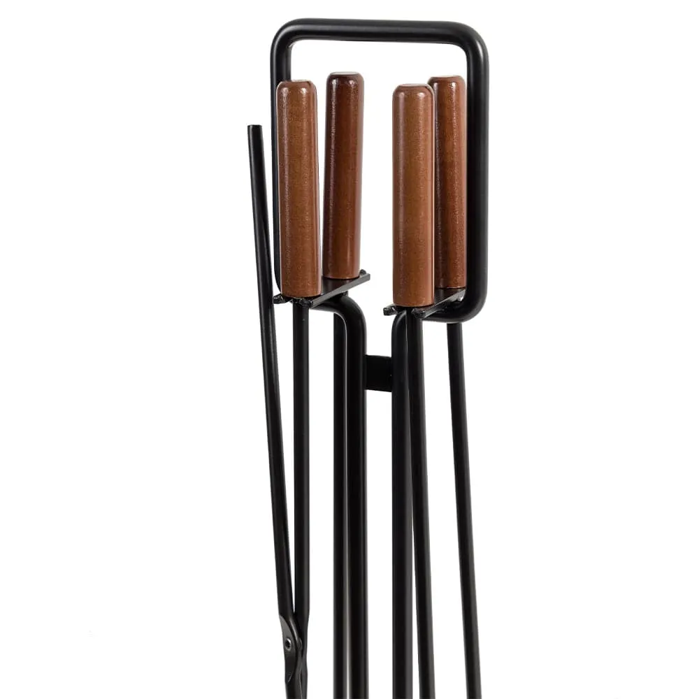 Modern Ember Levi 5 Piece Fireplace Tool Set in Black