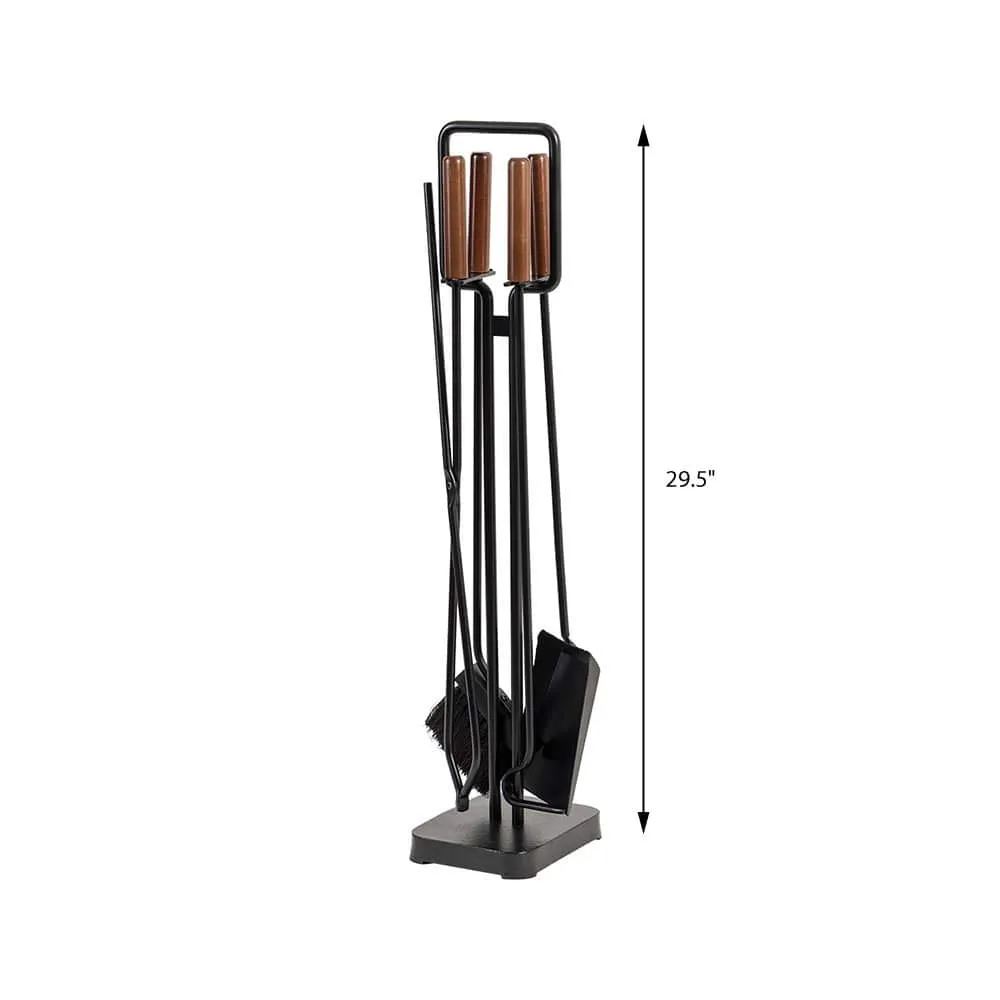 Modern Ember Levi 5 Piece Fireplace Tool Set in Black