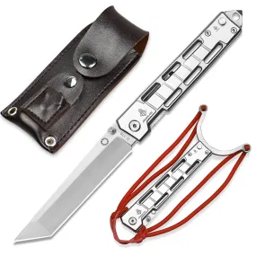 Nedfoss Tanto Pocket Knife with Glass Breaker, Slingshot, Pocket Clip, Liner Lock