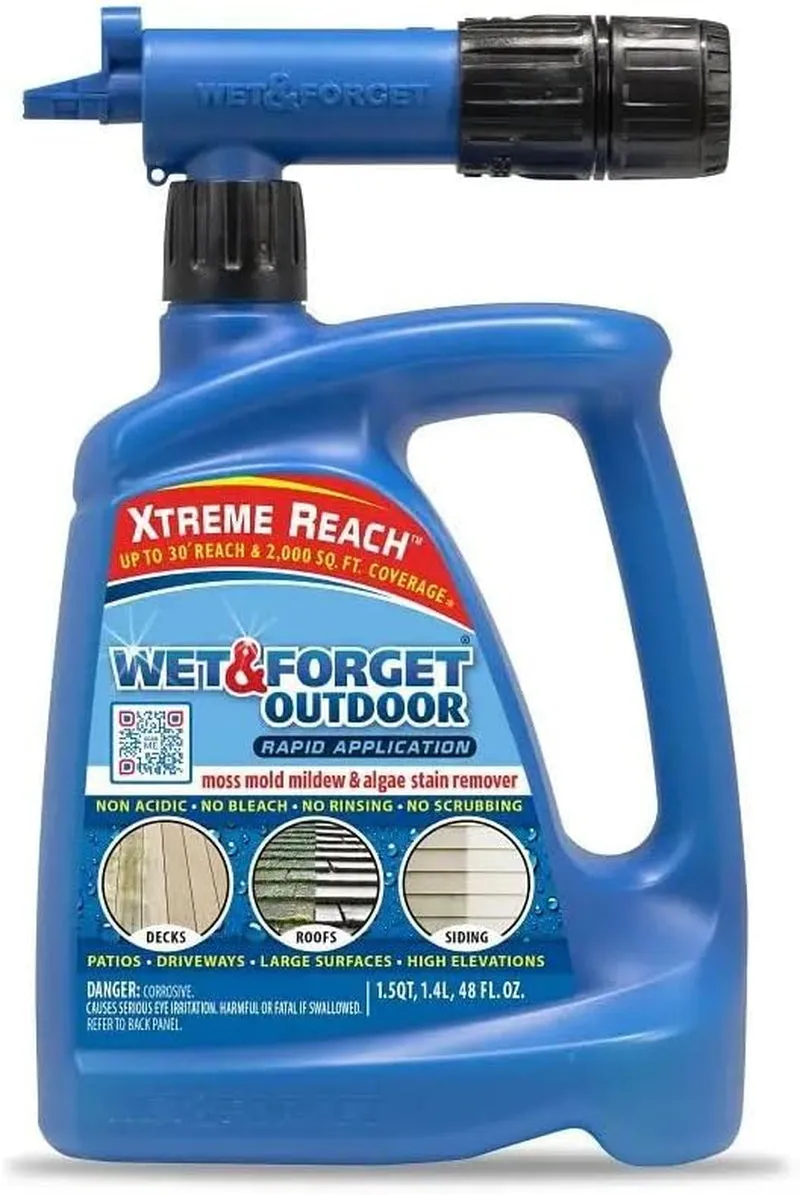 Outdoor Moss, Mold, Mildew, & Algae Stain Remover Multi-Surface Cleaner, Xtreme Reach Hose End with New & Improved Nozzle, 48 Fluid Ounces