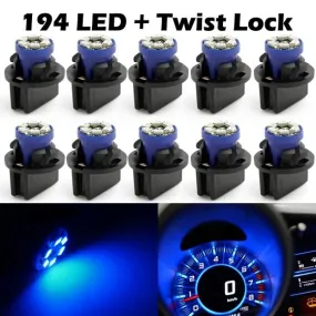 Partsam T10 194 168 Dash Instrument Blue LED Light Bulbs Bright Panel Gauge Cluster Dashboard LED Light Bulbs 10Pcs/Set with Twist Lock Sockets