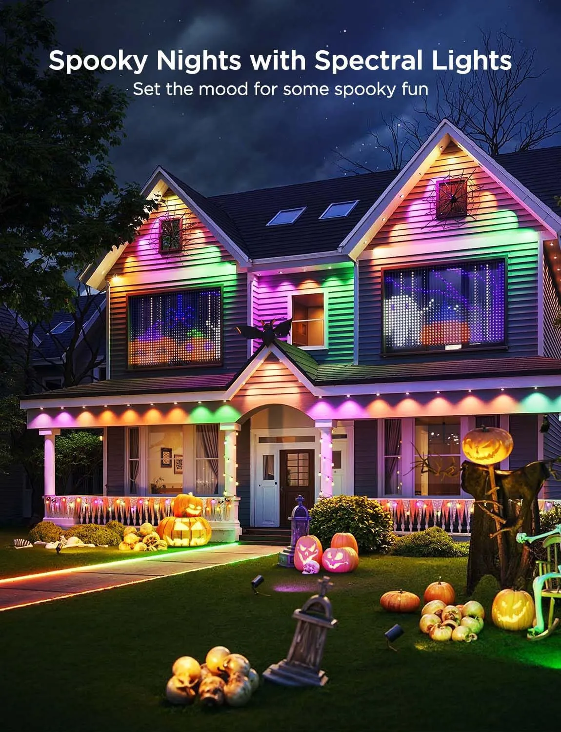 Permanent Outdoor Lights Pro, 150Ft with 90 RGBIC LED Lights for Daily and Accent Lighting, 75 Scene Modes for Halloween, IP67 Waterproof, Works with Alexa, Google Assistant, Matter, Black