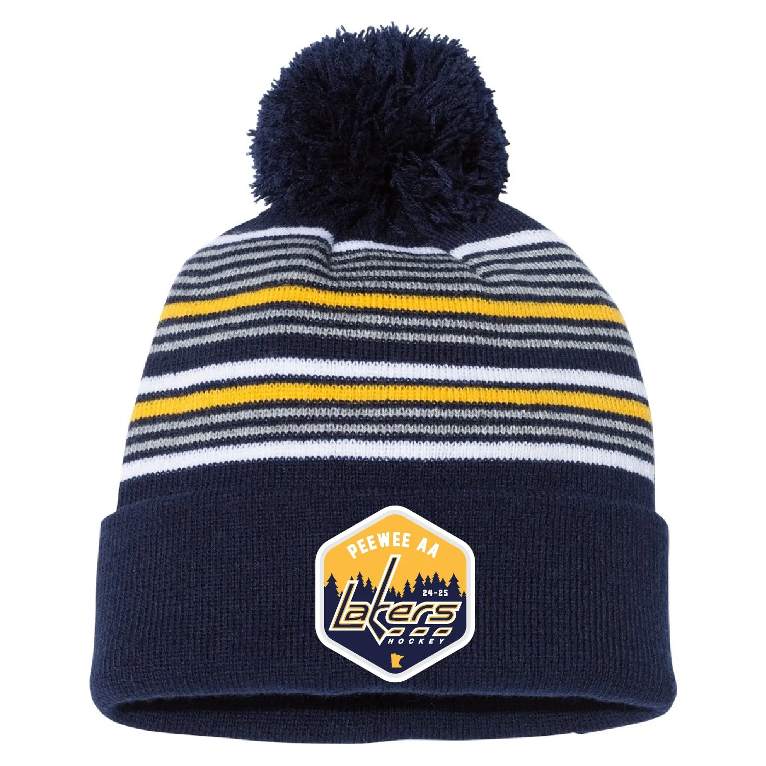 Prior Lake Peewee 12" Striped Pom-Pom Cuffed Beanie